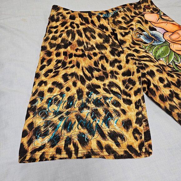 Christian Audigier Graphical Animal Print Beaded Men's Shorts Size 36 - Picture 6 of 13